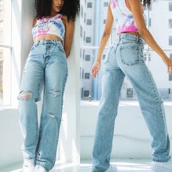 Revice Denim Super 80’s Button Fly High Rise Straight Leg Jeans Distressed - Picture 1 of 10